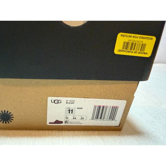 UGG Men’s Scuff Slippers Burgundy Suede Shearling Lined Size 11 - Picture 3 of 6
